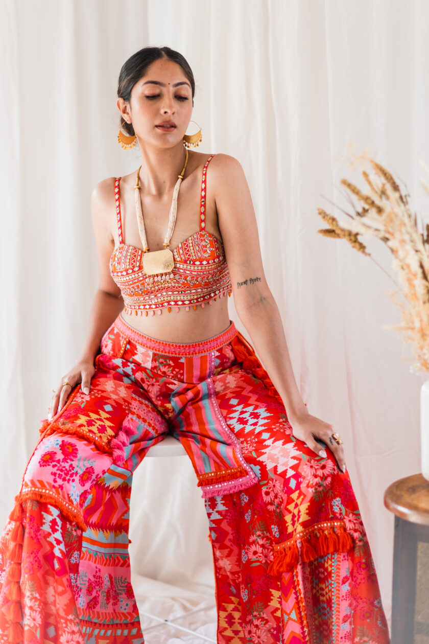 Orange Patchwork Palazzo with tassels - Image 2