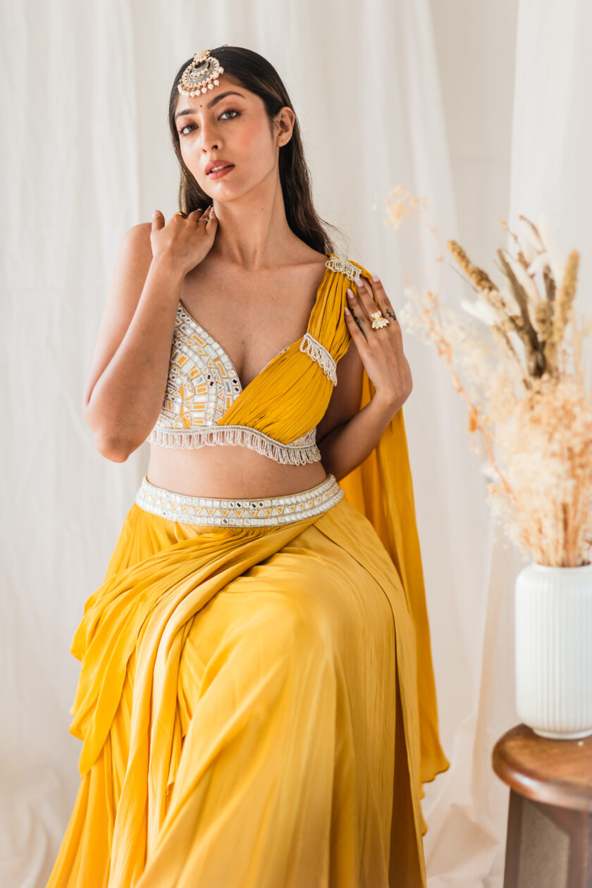 Mustard Bridesmaid's Sakhi Lehenga - Image 2