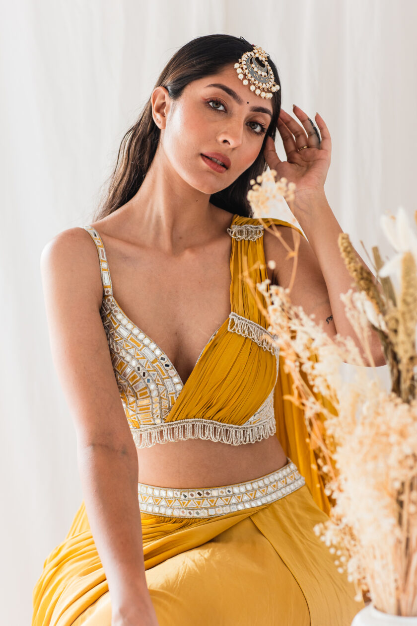 Mustard Bridesmaid's Sakhi Lehenga - Image 3