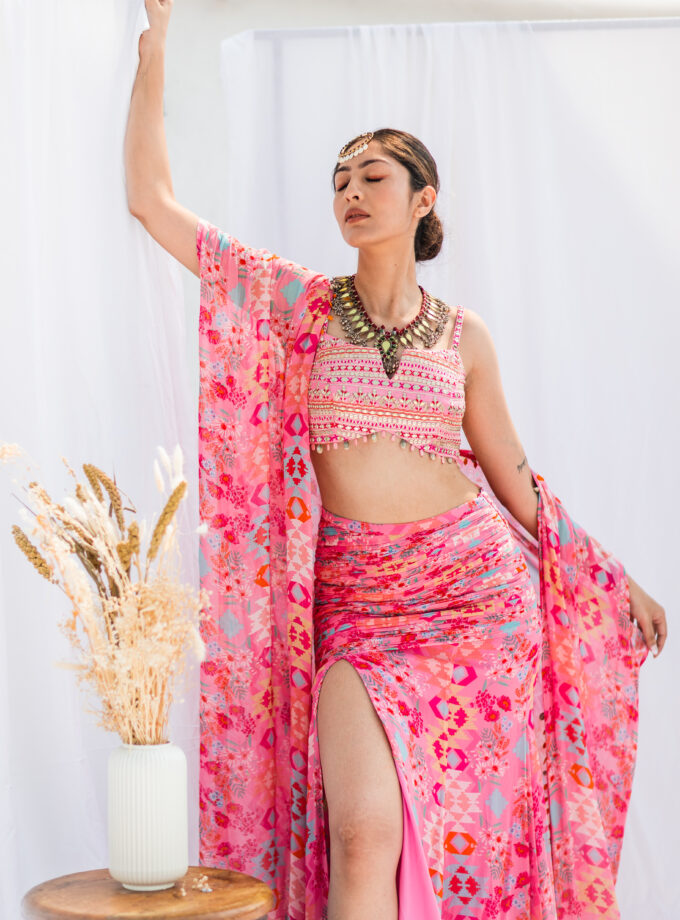 Pink drape high slit Skirt