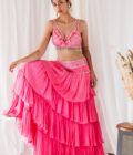 Pink layered Lehenga with Embroidered belt