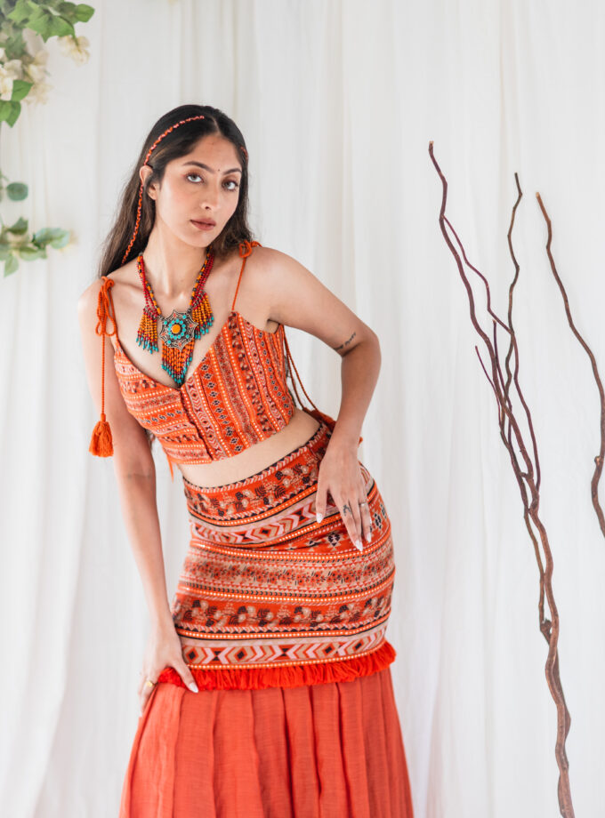 Orange Chanderi Fishcut Skirt