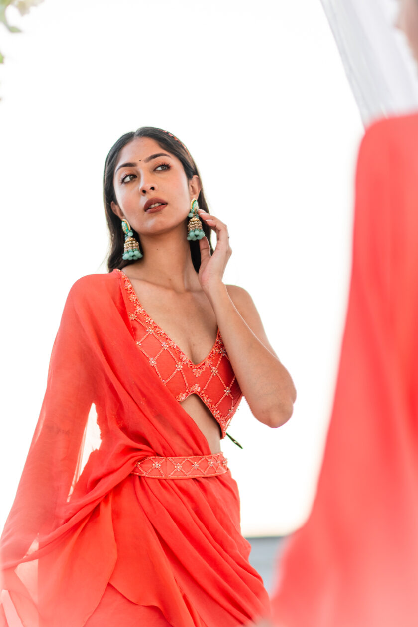 Coral Ruffled Saree - Image 4