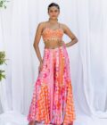 Pink patchwork palazzo with mirror work bustier