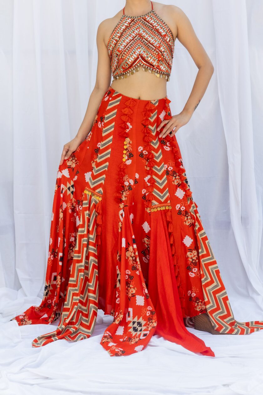 Sunburnt patchwork skirt with embroidered choli - Image 4