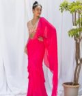 Fuchsia Pink frill saree with embroidered choli