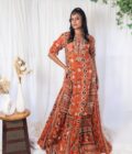 Coral kilim printed kurta with garara