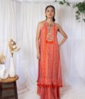 Orange printed gown