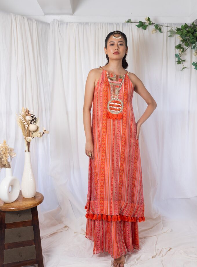 Orange printed gown