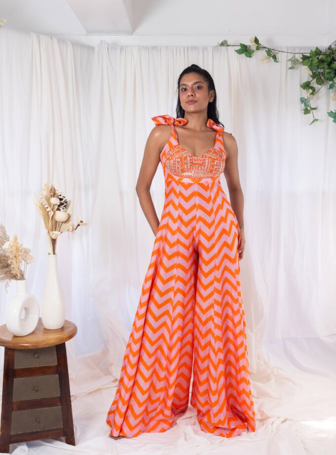 Orange chevron printed jumpsuit