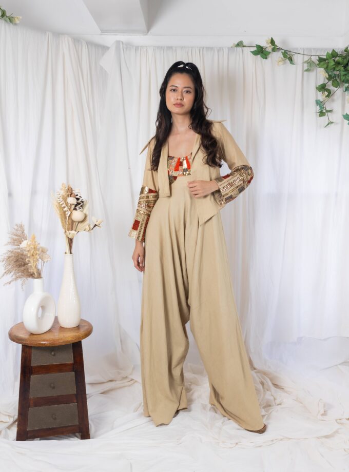 Beige jumpsuit with jacket