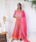 Pink printed Anarkali with dupatta