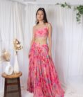 Pink printed lehengas with choli