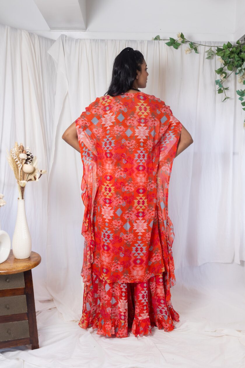 Coral patchwork palazzo with mirrorwork choli - Image 2