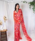 Coral kilim printed saree