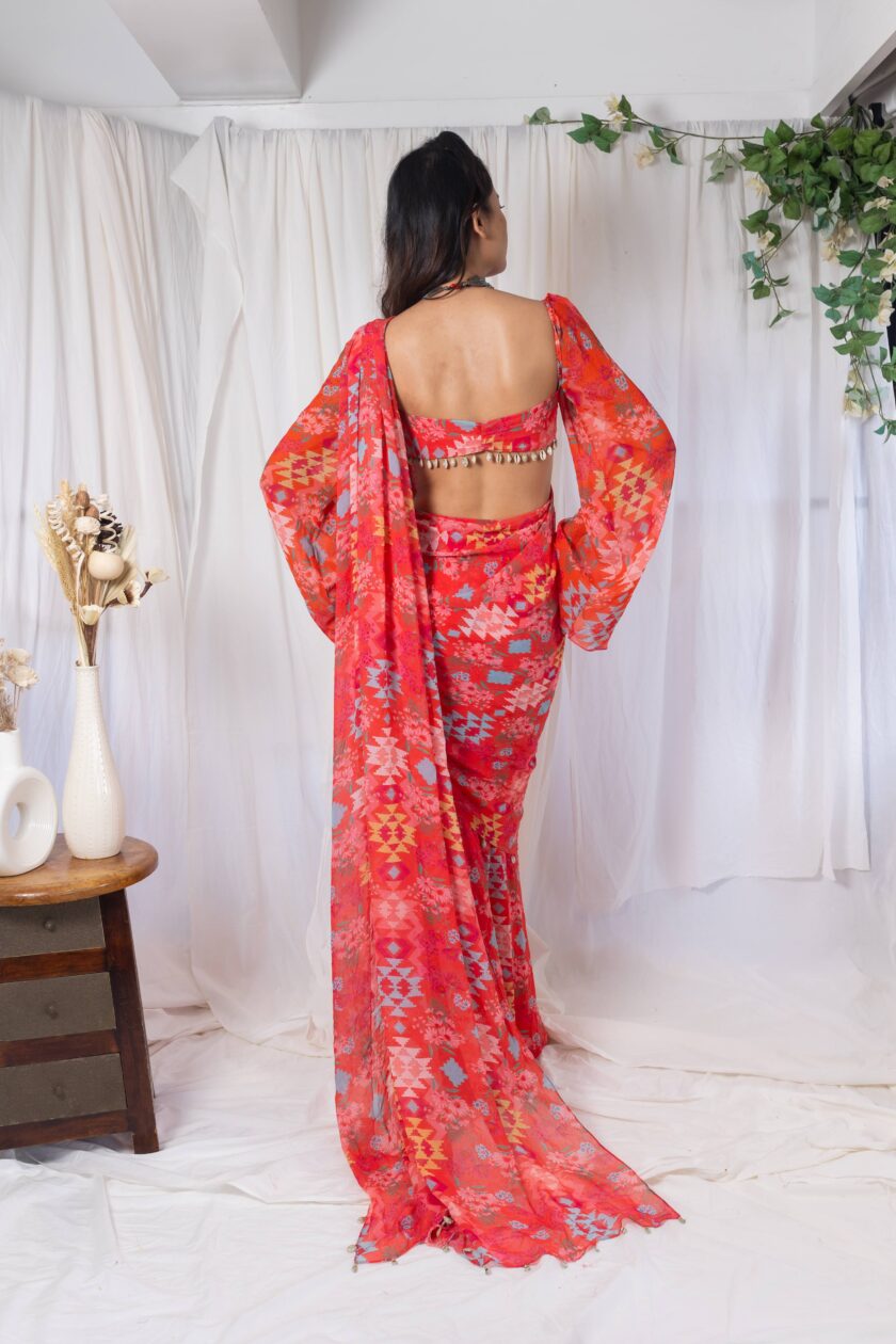 Coral kilim printed saree - Image 4
