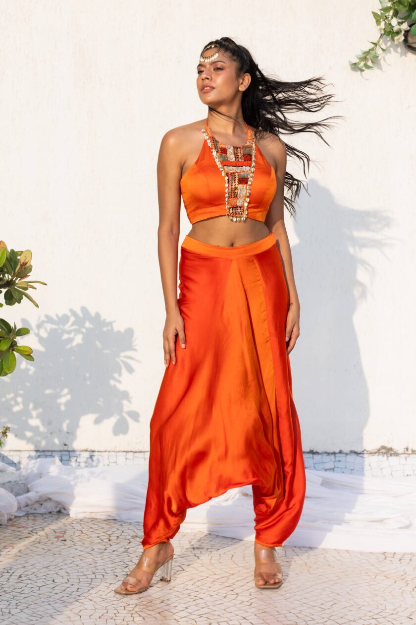 Sunburnt dhoti with halter neck top
