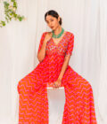 Coral Chevron Georgette Palazzo Set