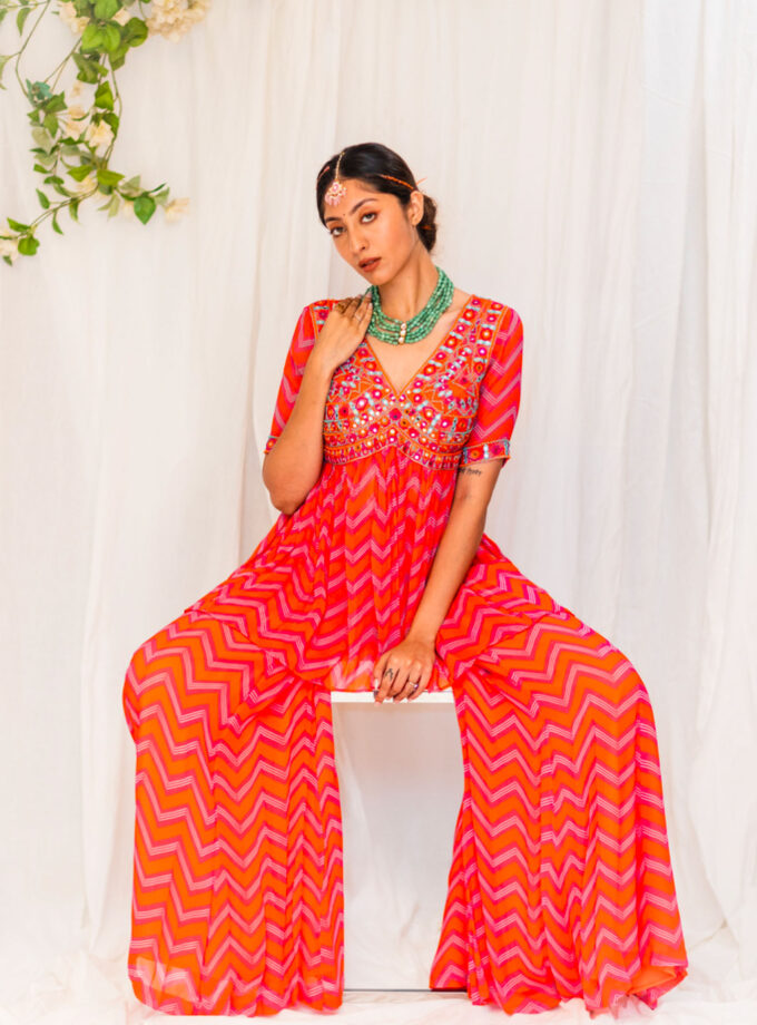 Coral Chevron Georgette Palazzo Set