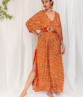 Orange chevron printed Kaftan