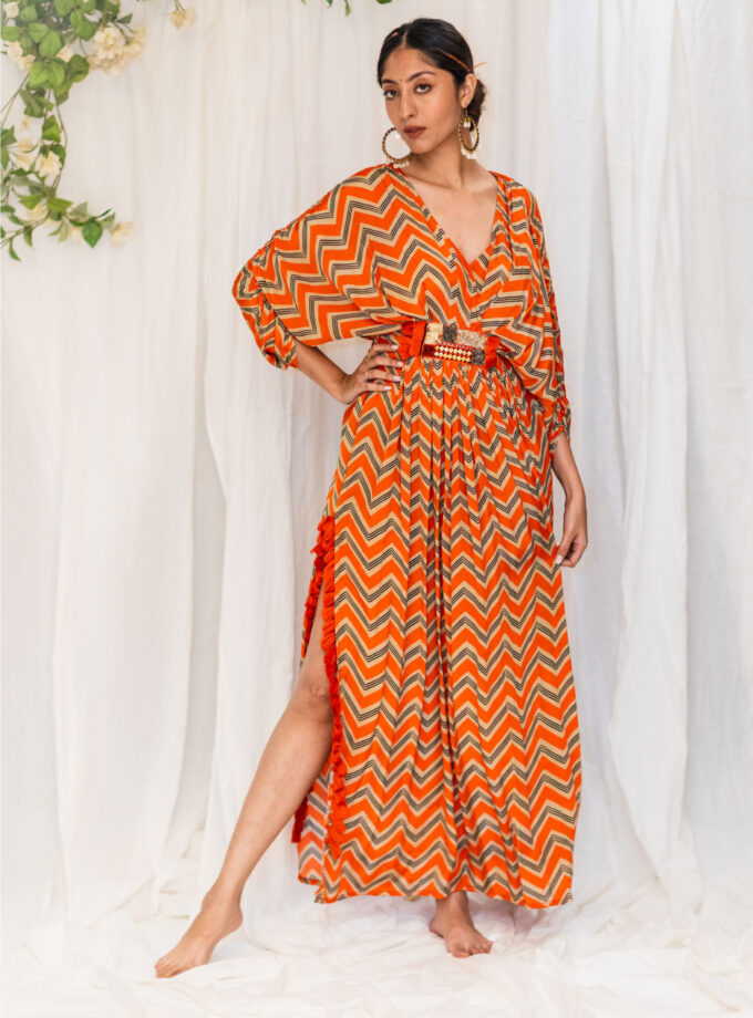 Orange chevron printed Kaftan