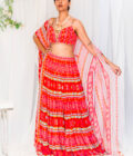 Orange Kilim printed tiered Lehenga