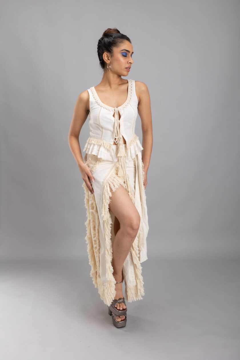 Top with front open tie ups and tassels