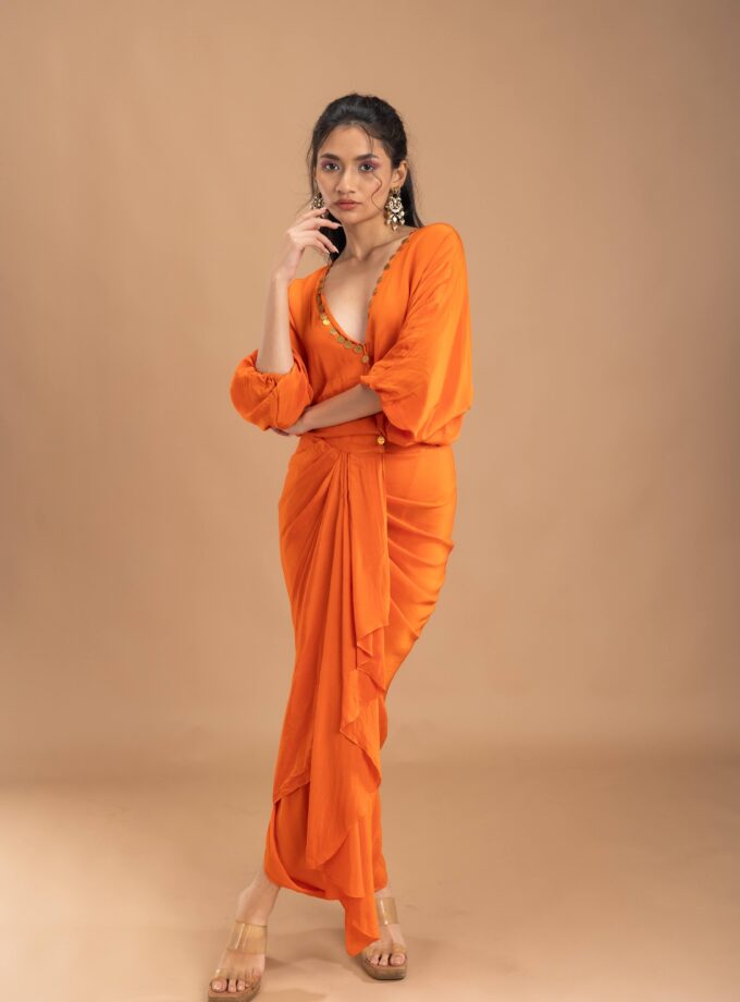 Sunburnt drape dress embellished with coin on the neck