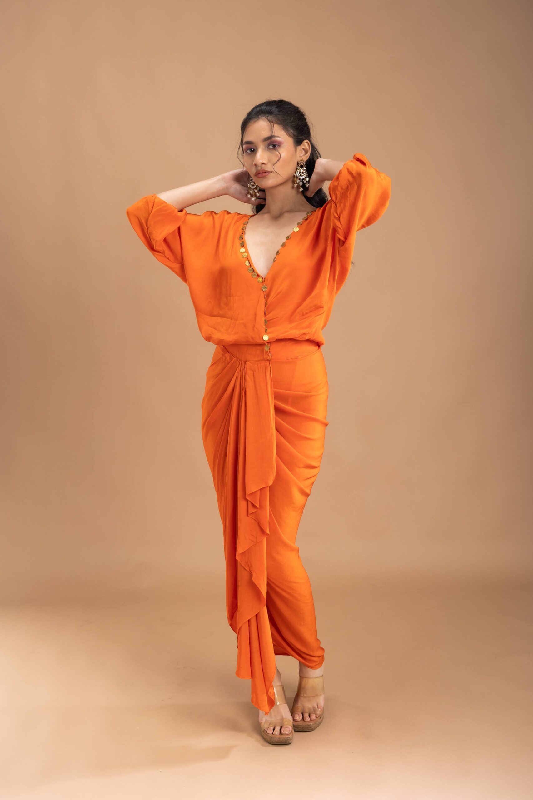 Sunburnt drape dress embellished with coin on the neck - Image 3