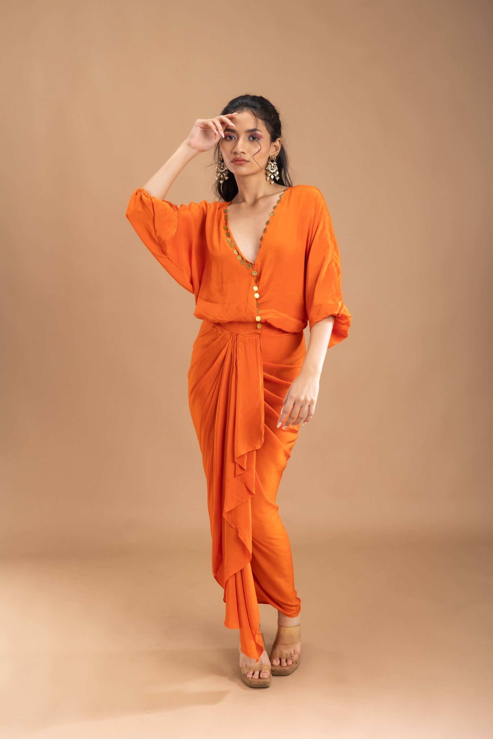 Sunburnt drape dress embellished with coin on the neck - Image 4