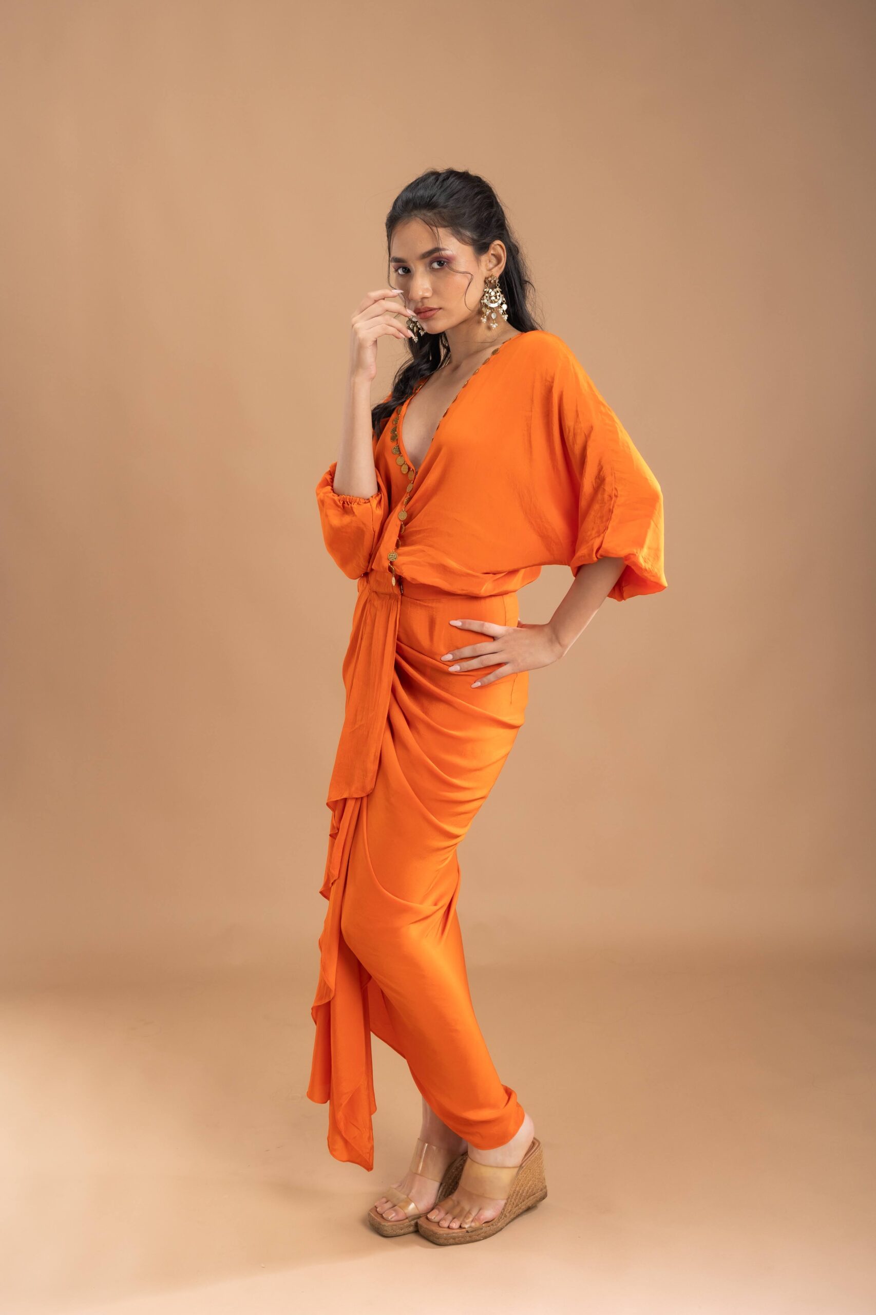 Sunburnt drape dress embellished with coin on the neck - Image 2