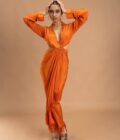 Sunburnt drape dress embellished with coin on the neck