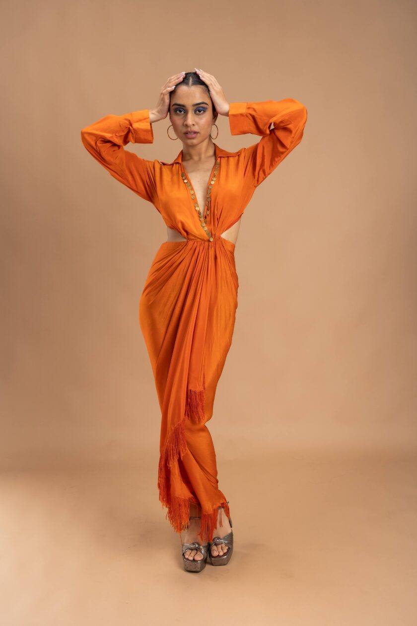 Sunburnt drape dress embellished with coin on the neck