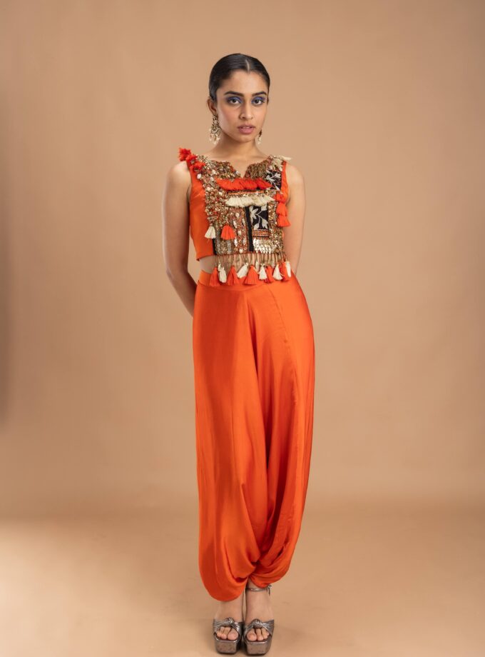 Sunburnt embroidered choli with pallazos/dhoti