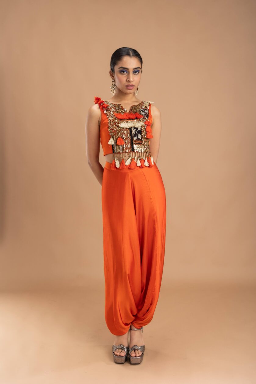 Sunburnt embroidered choli with pallazos/dhoti