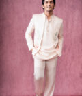 Ivory silk printed jacket set