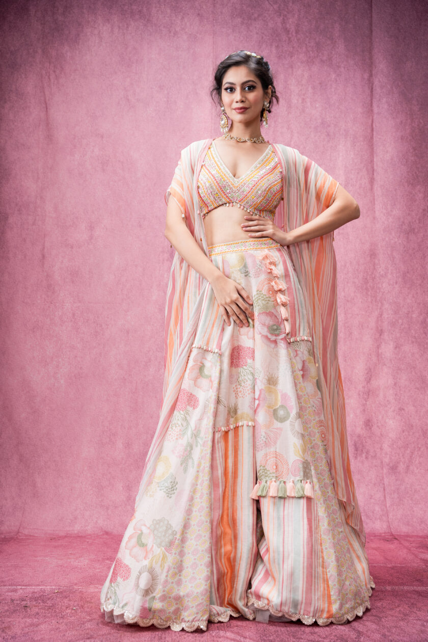 Patchwork ivory lehenga with embroidered choli - Image 4