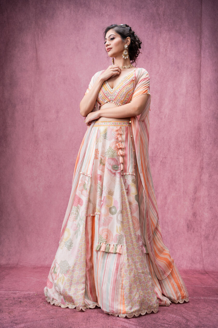 Patchwork ivory lehenga with embroidered choli - Image 3