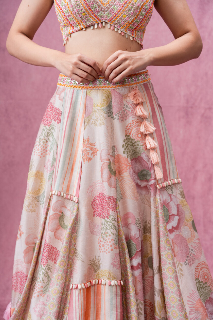 Patchwork ivory lehenga with embroidered choli - Image 2