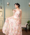Printed ivory organza dress