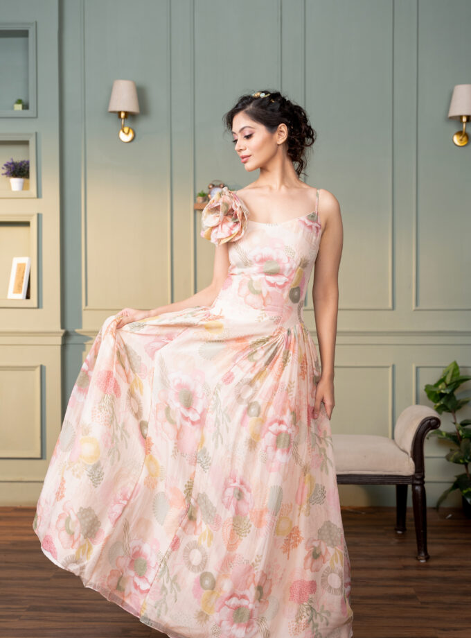 Printed ivory organza dress