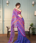 Electric blue printed drape saree with  hand embroidered choli
