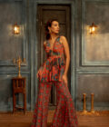 Teal floral embroidered short kurta with bell-bottom  palazzos