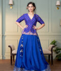 Electric blue paisley embroidered kurta with lehenga