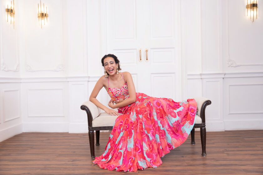 Pink fish cut lehenga with hand work choli - Image 4