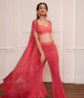 Pink printed pants with choli and cape