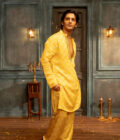 Yelow silk kurta set with embroidery