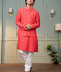 Coral silk checks printed bandi kurti with mirror work