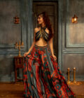 Teal patchwork palazzo set with draped choli