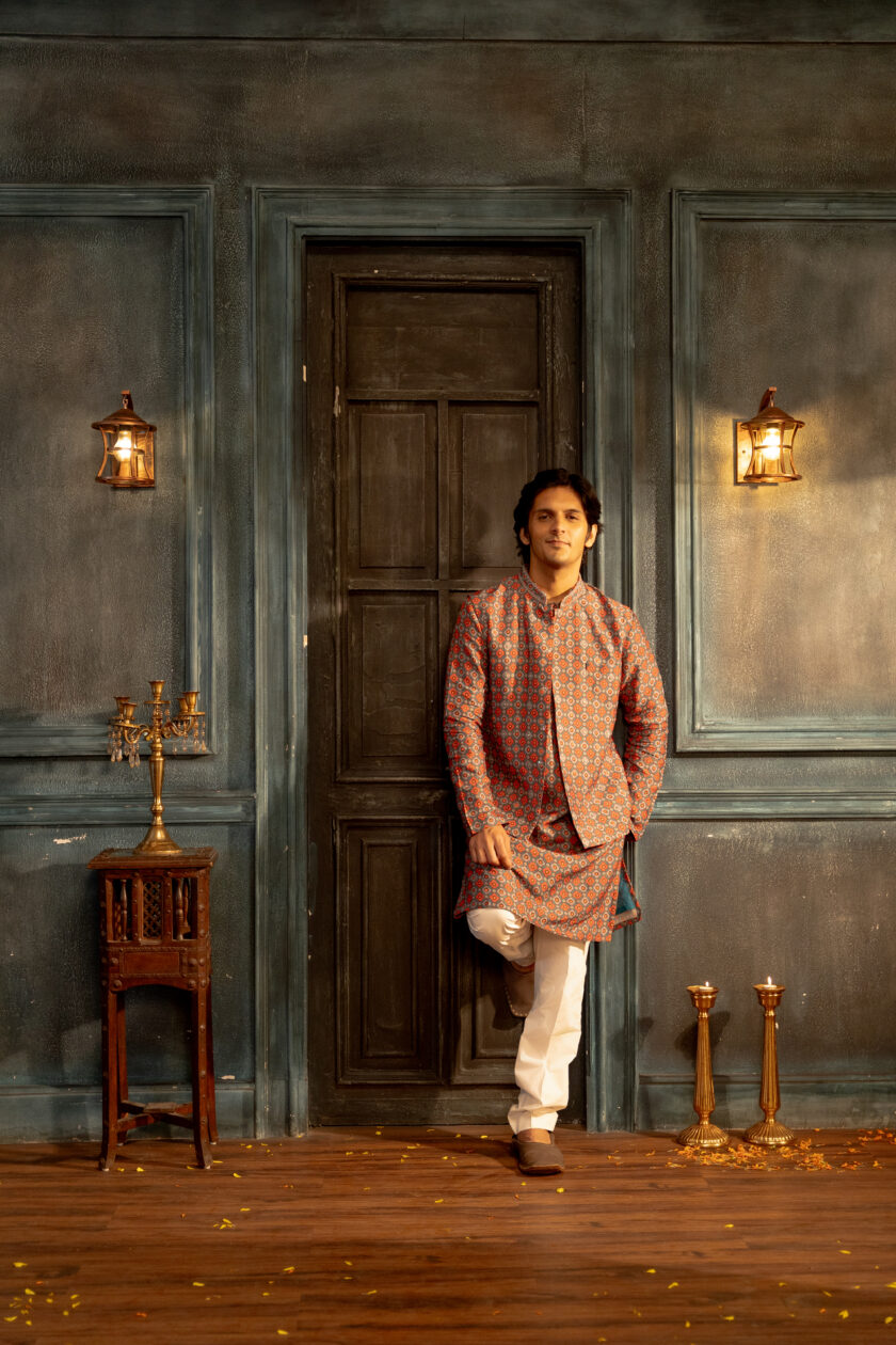 Teal checks bandi set with mirror work  embroidery